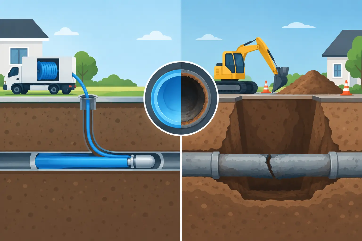 Trenchless Versus Excavated Pipe Repair Compared